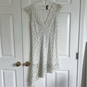 Alisa Pan Asymmetrical Elegant Floral White Lace Dress